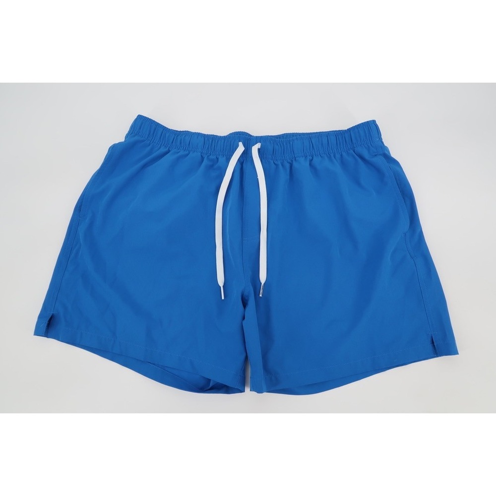 Bear Bottom Swim Trunks Mens XXL Blue Solid Stretch Drawstring Lined 5.5" Inseam